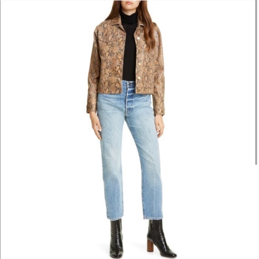 FRAME Le Vintage Python Print Denim Brown and Tan Jacket